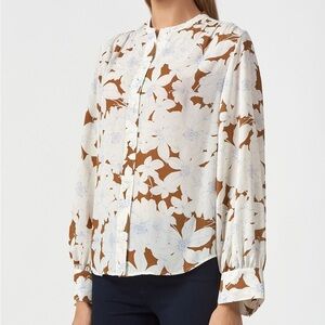 Vince tropical blooms floral button blouse brown & white
